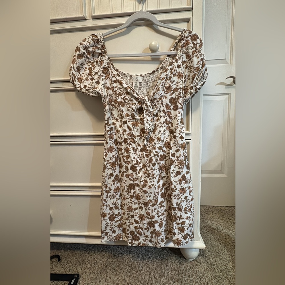 Floral Brown and White Dress
